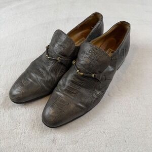 Moreschi Italy Ostrich Leather Loafers Mens Size 12 Gray Slip On Dress Shoes
